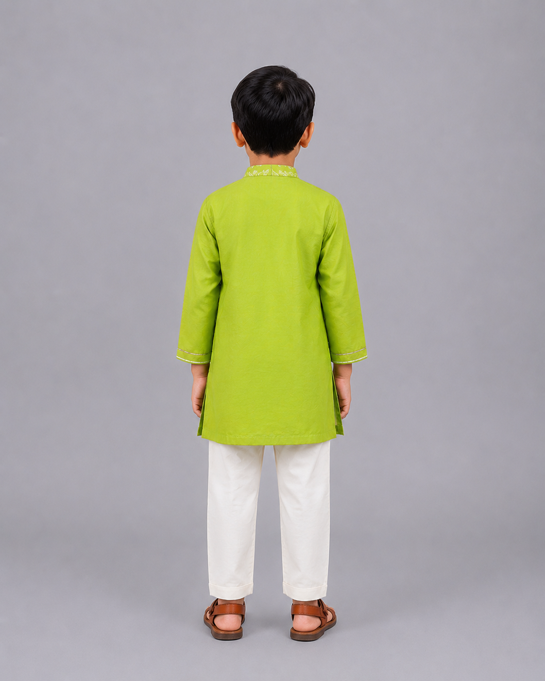 Green Chanderi Panel Kurta Pyjama Set