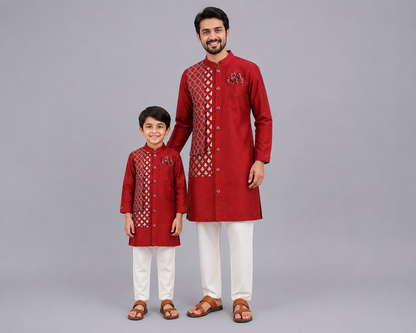 Maroon Chanderi Panel Kurta Pyjama set