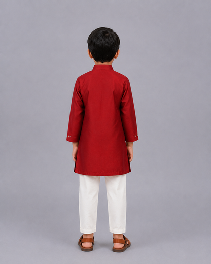 Maroon Chanderi Panel Kurta Pyjama set