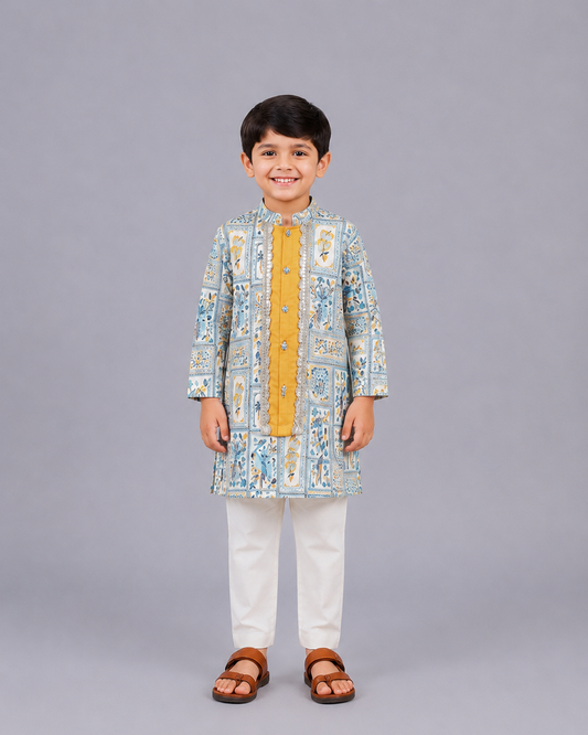 Blue Parrot Printed Kurta Pyjama set