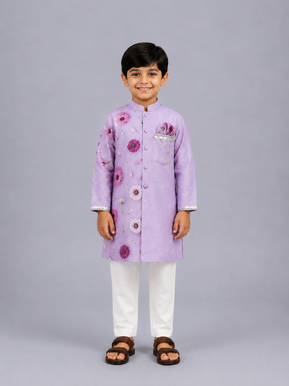 Lilac Floral Printed Kurta Pyjama Set