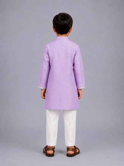 Lilac Floral Printed Kurta Pyjama Set