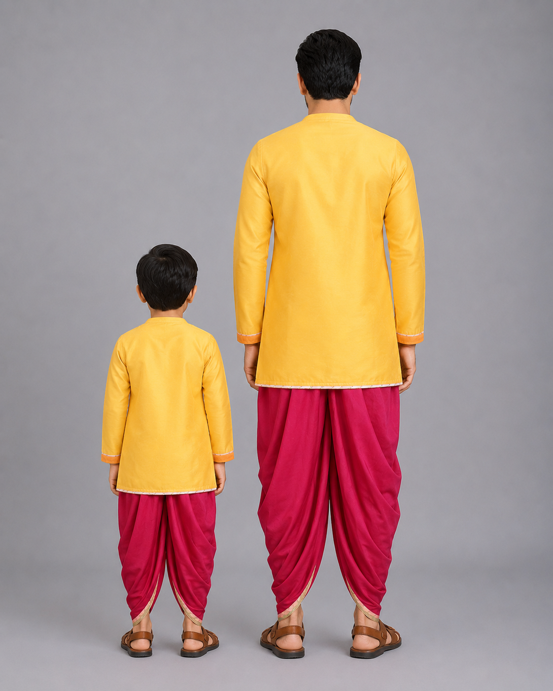 Yellow Krishna Embroidered Angrakha Kurta Dhoti  Set