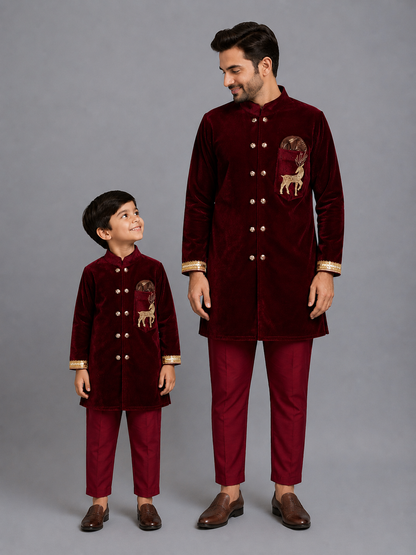Maroon Velvet Bandhgala Embroidery set