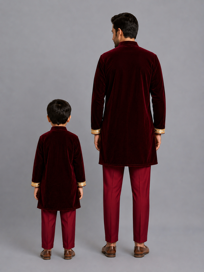 Maroon Velvet Bandhgala Embroidery set