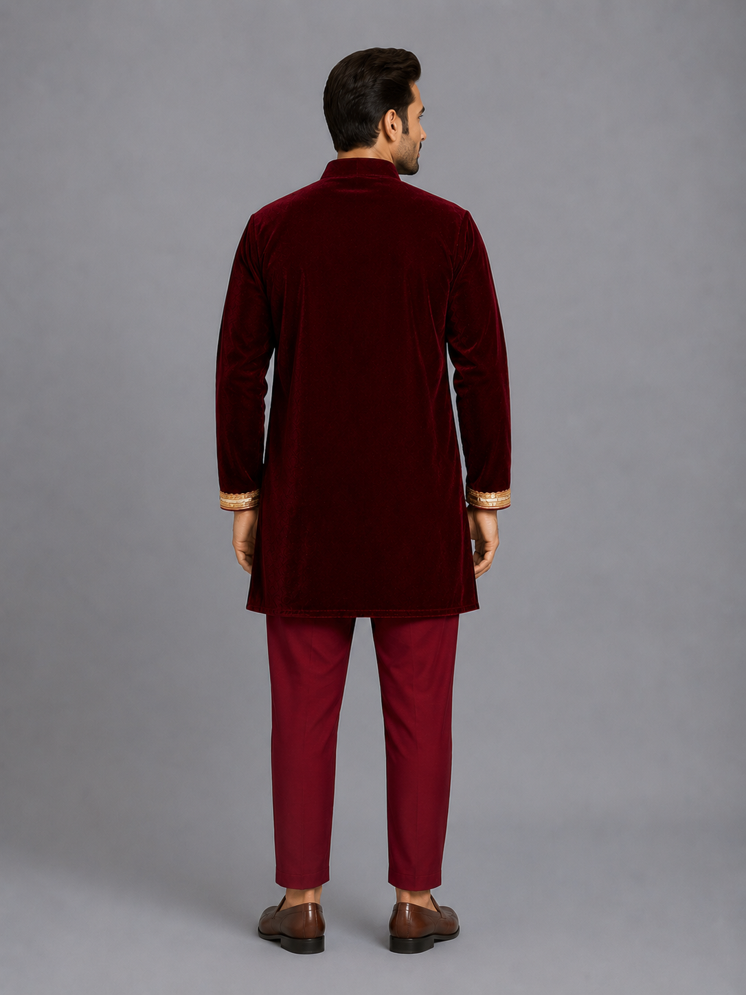 Maroon Velvet Bandhgala Embroidery set