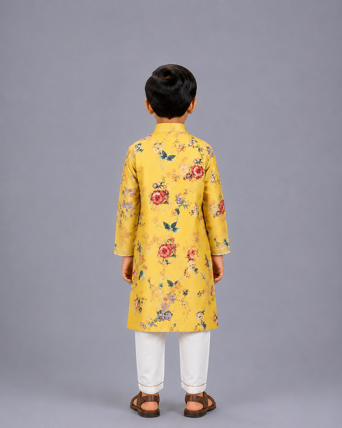 Yellow Printed  Kurta Pyjama Set with Attached Print Panel