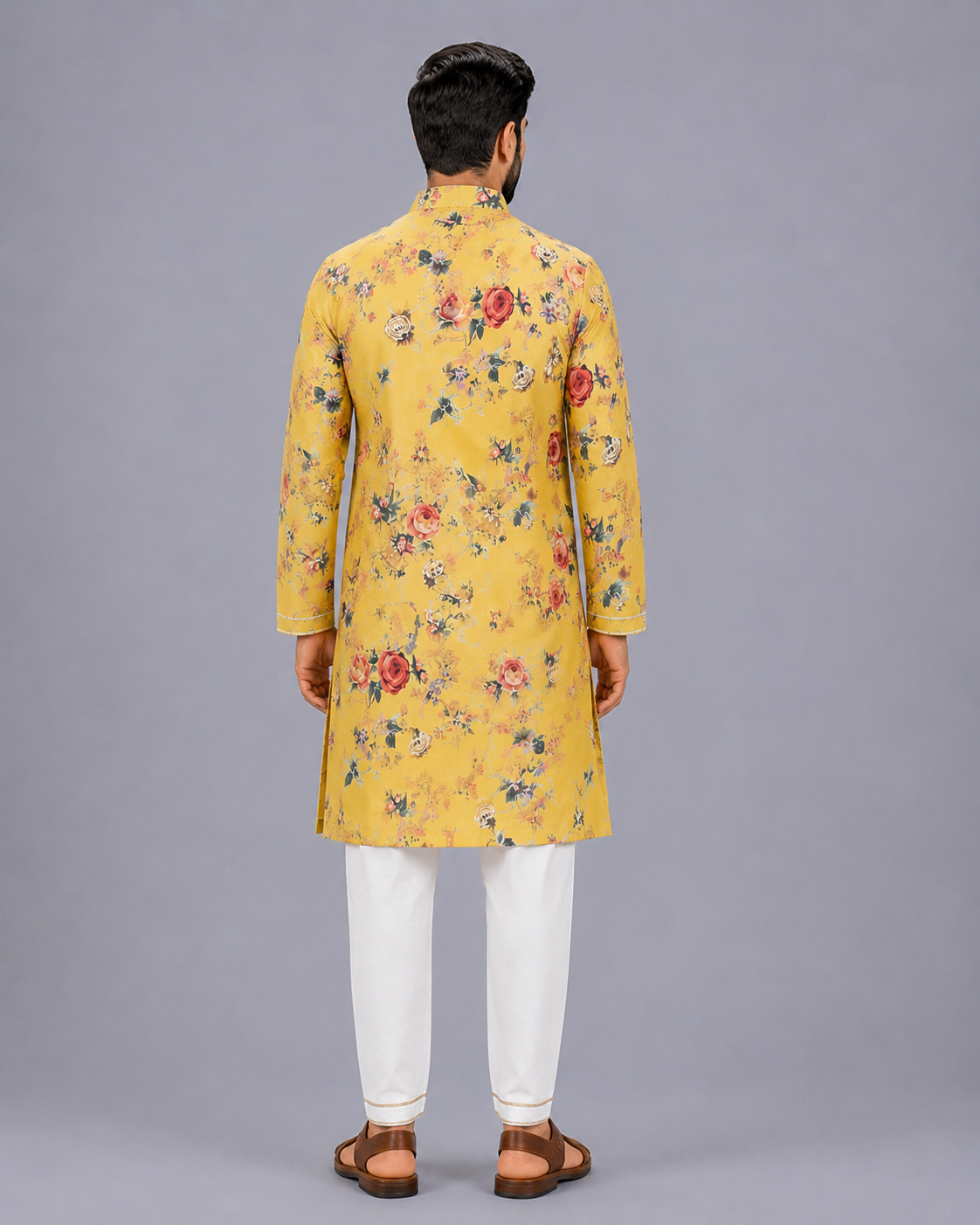 Yellow Printed  Kurta Pyjama Set with Attached Print Panel