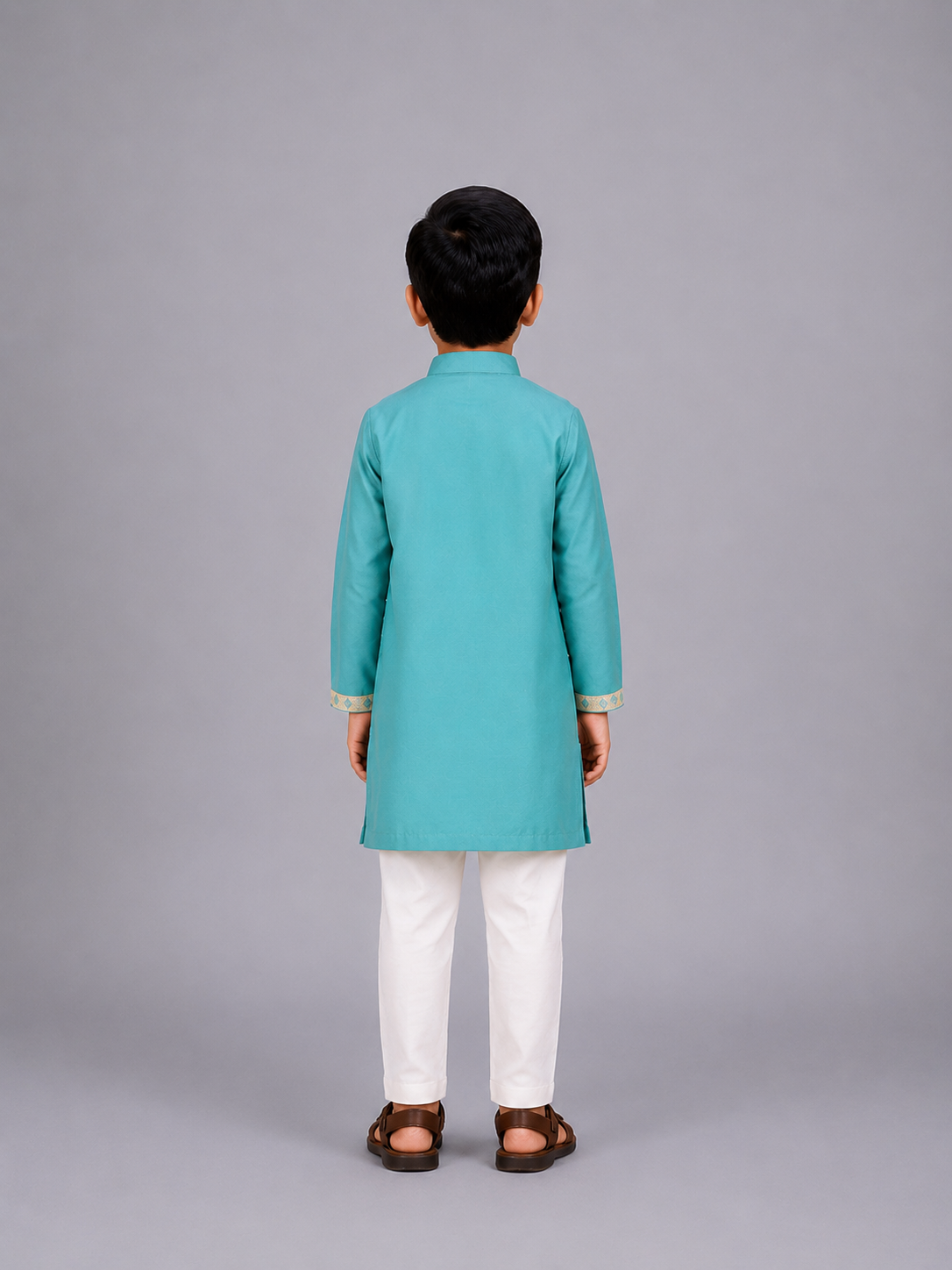 Blue Kurta Pyjama with Attached jacket