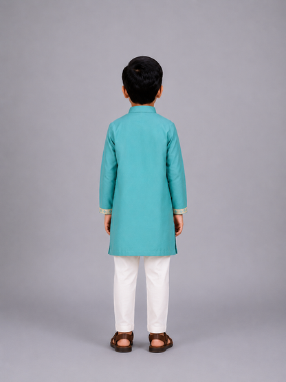 Blue Kurta Pyjama with Attached jacket
