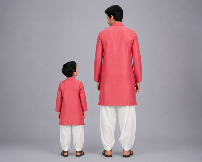 Asymmetric Pleat Coral Printed Kurta Pyjama
