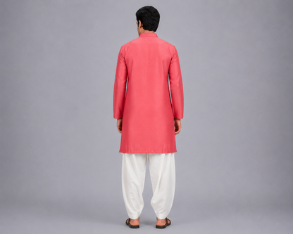 Asymmetric Pleat Coral Printed Kurta Pyjama