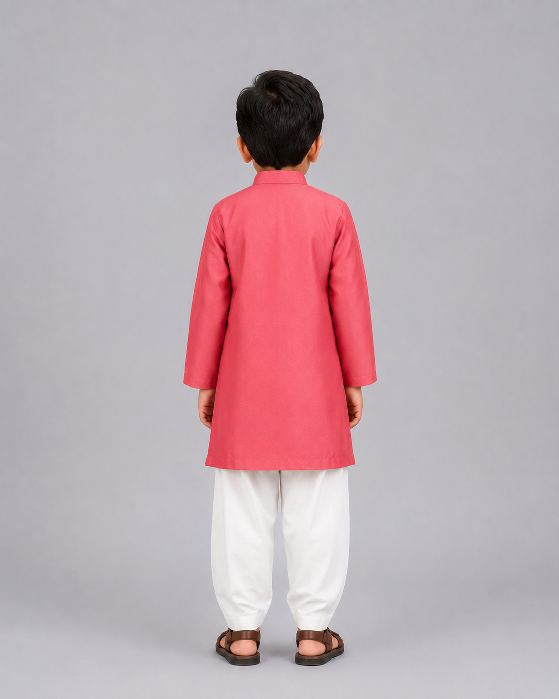Asymmetric Pleat Coral Printed Kurta Pyjama