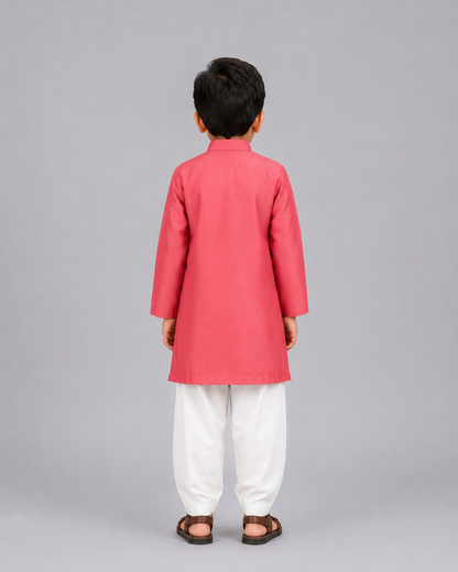 Asymmetric Pleat Coral Printed Kurta Pyjama