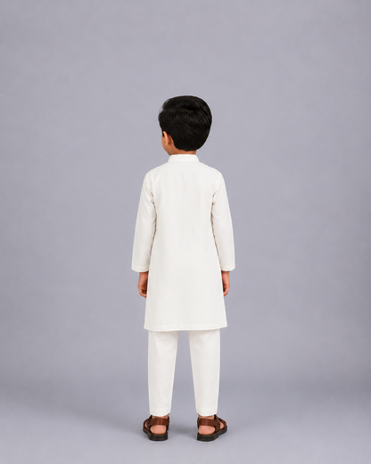 Asymmetric Pleat Print Offwhite Black Kurta Pyjama