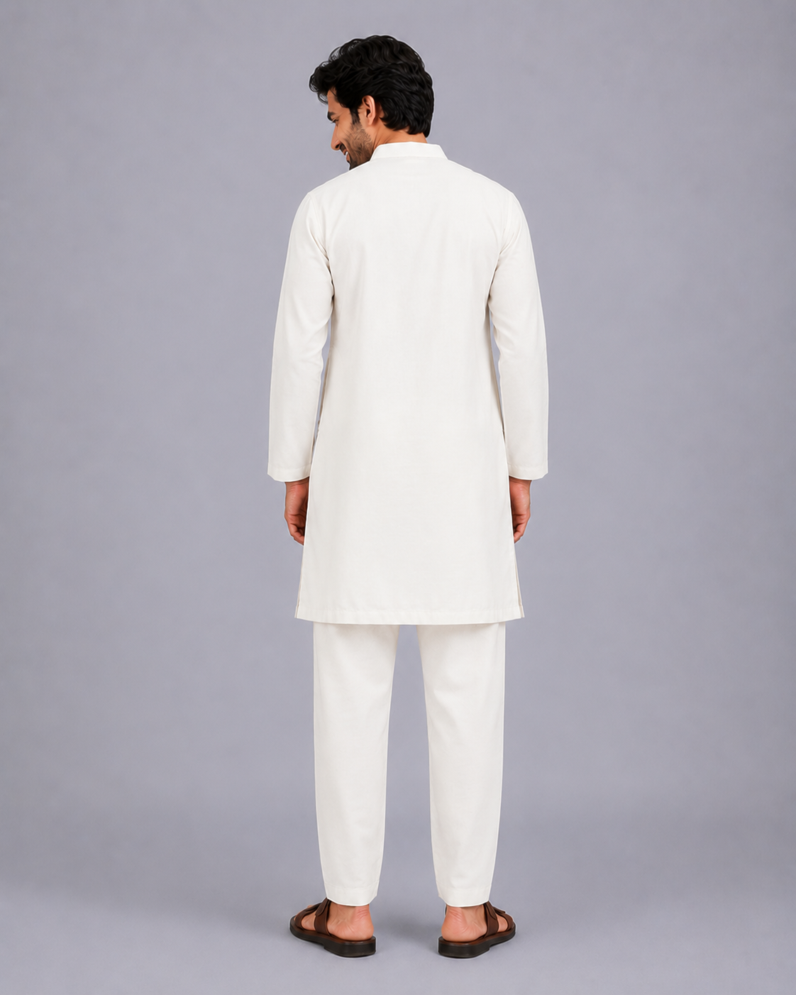 Asymmetric Pleat Print Offwhite Black Kurta Pyjama