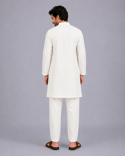 Asymmetric Pleat Print Offwhite Black Kurta Pyjama