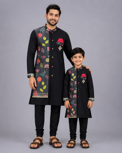 Black Printed Kurta Churidar set