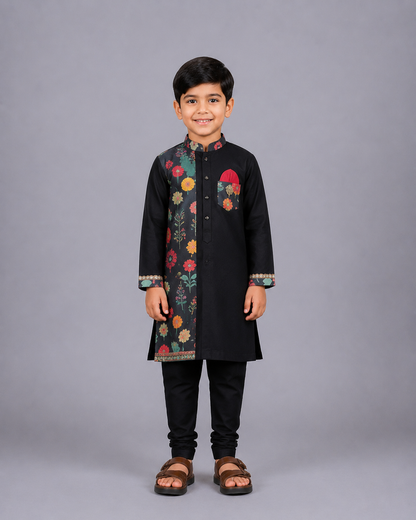Black Printed Kurta Churidar set