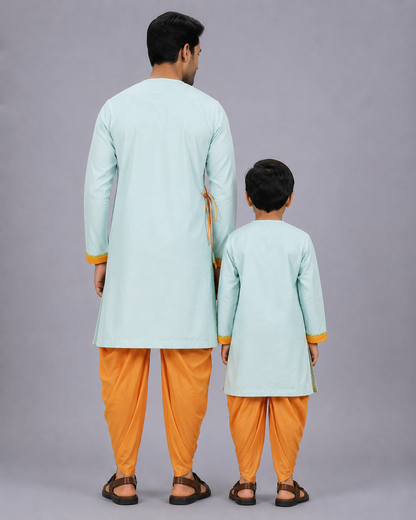 Blue Rakhi Embroidered Angrakha Kurta Dhoti  Set