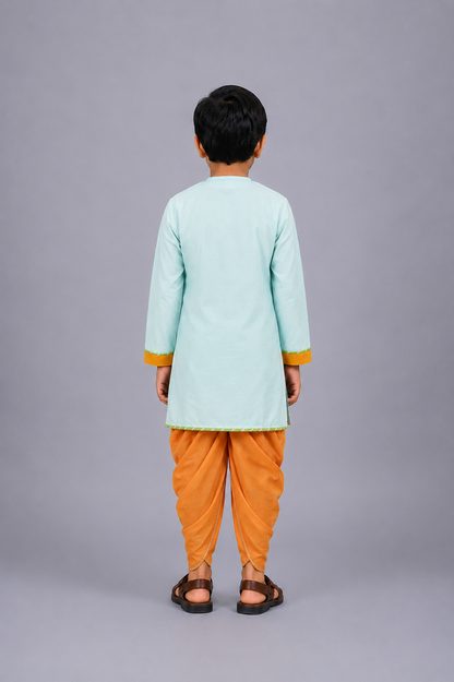 Blue Rakhi Embroidered Angrakha Kurta Dhoti  Set