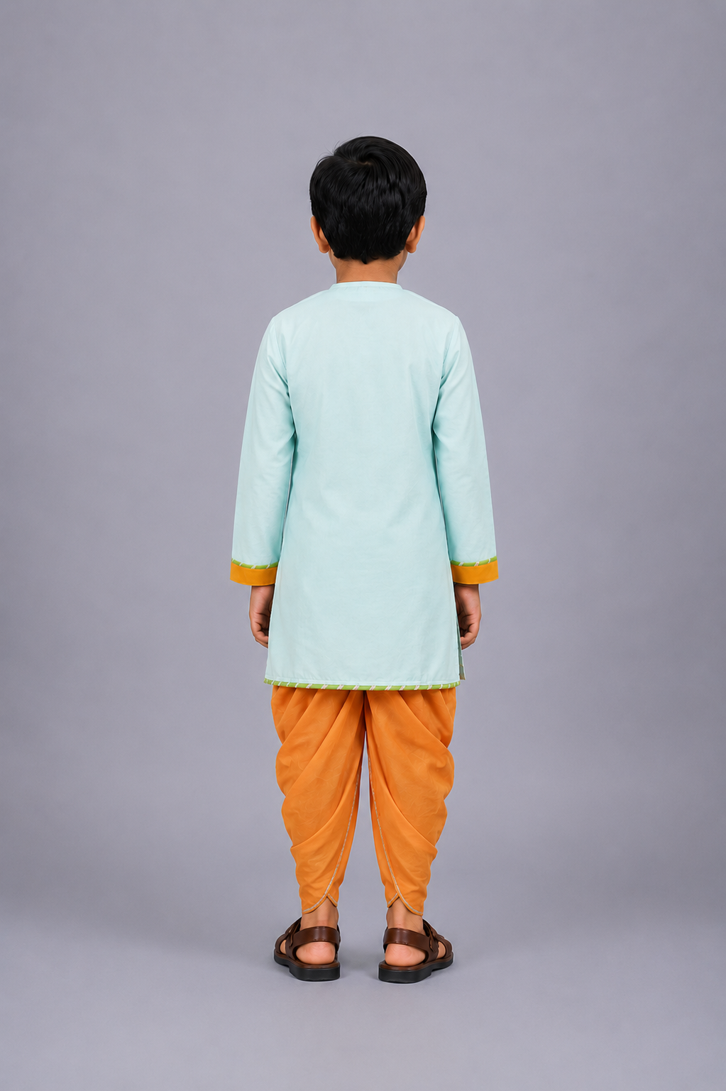 Blue Rakhi Embroidered Angrakha Kurta Dhoti  Set