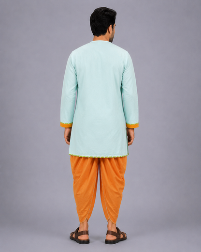 Blue Rakhi Embroidered Angrakha Kurta Dhoti  Set