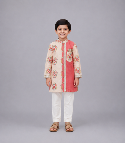 Coral Big boota Printed Kurta Pyjama set