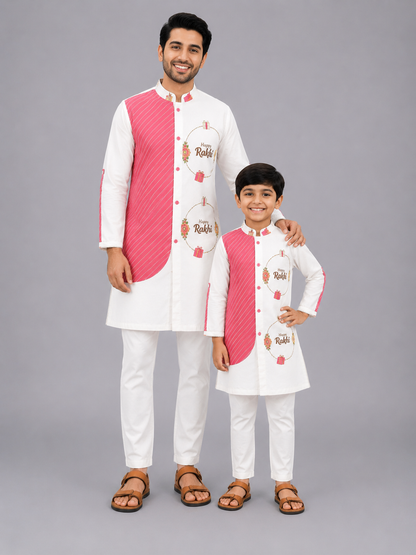 Off White Happy Rakhi Printed Kurta Pyjama set
