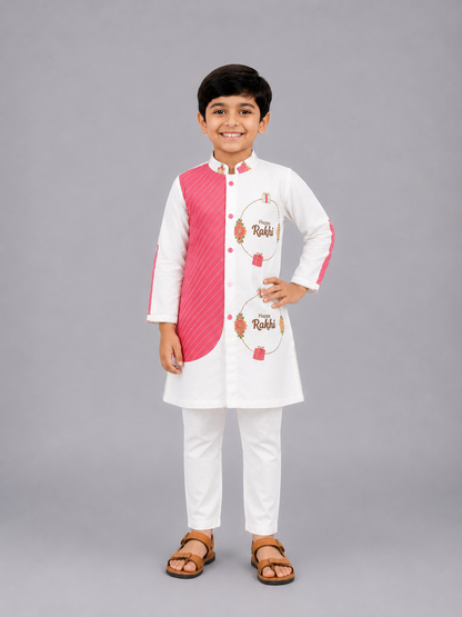 Off White Happy Rakhi Printed Kurta Pyjama set