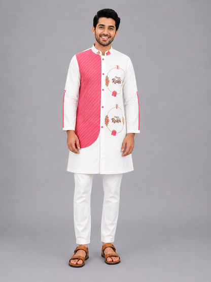 Off White Happy Rakhi Printed Kurta Pyjama set