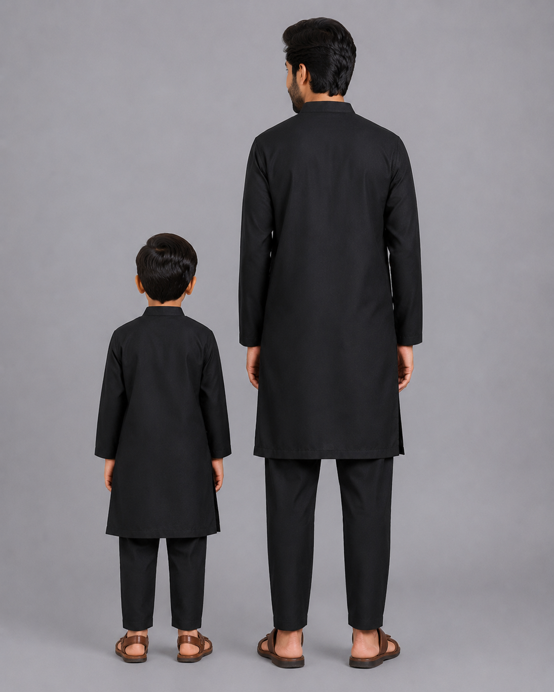 Assymetric pleat print Black Kurta Pyjama