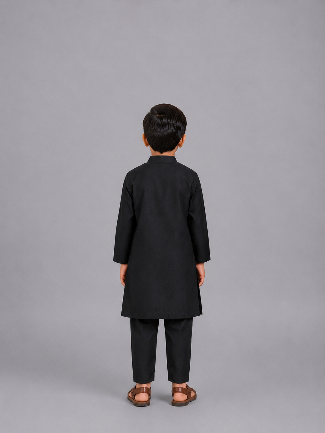 Assymetric pleat print Black Kurta Pyjama