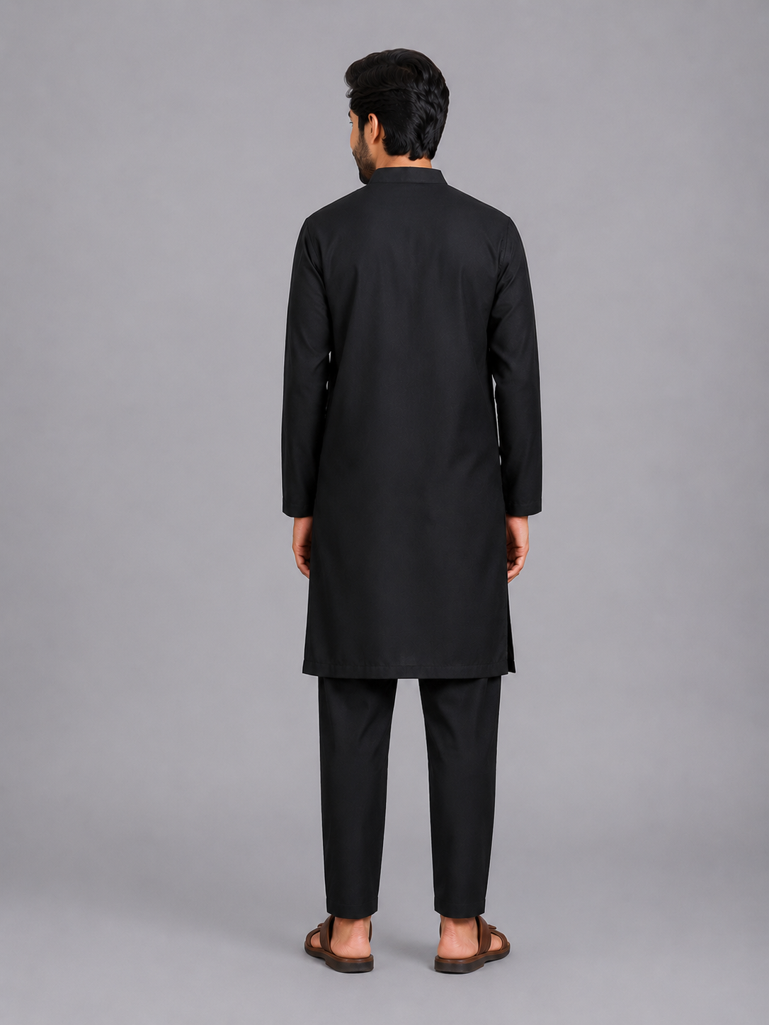 Assymetric pleat print Black Kurta Pyjama