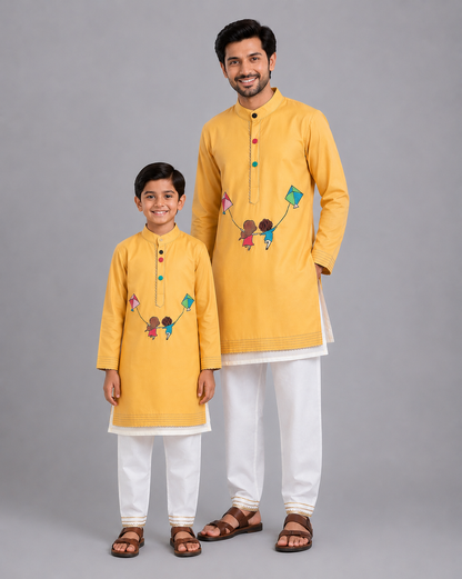 Kite Embroidered White Yellow Kurta Pyjama set