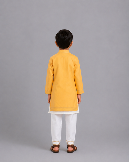 Kite Embroidered White Yellow Kurta Pyjama set
