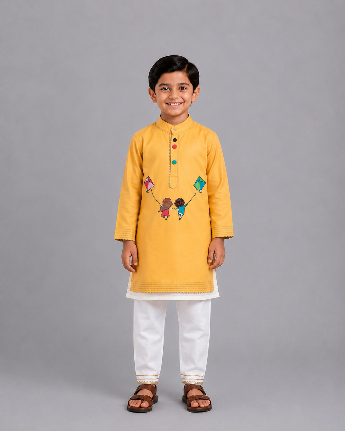 Kite Embroidered White Yellow Kurta Pyjama set