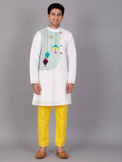 Kite Embroidered White Blue Kurta Pyjama set