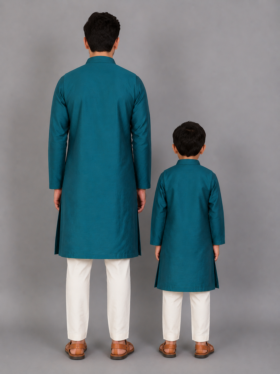 Bottle Green Kurta with Attached Jacket and Pyjama