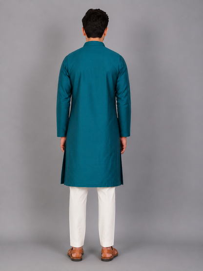 Bottle Green Kurta with Attached Jacket and Pyjama
