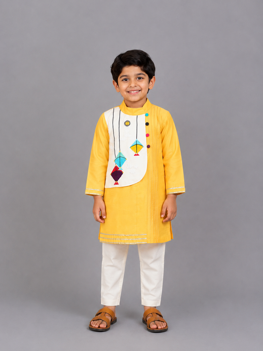 Kite Embroidered Yellow Kurta Pyjama set