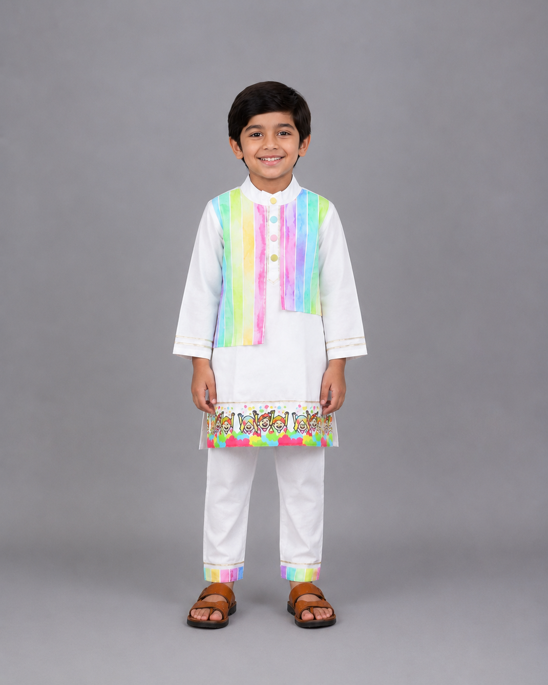 Happy Holi kids Printed Kurta Pyjama set