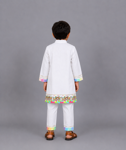 Happy Holi kids Printed Kurta Pyjama set