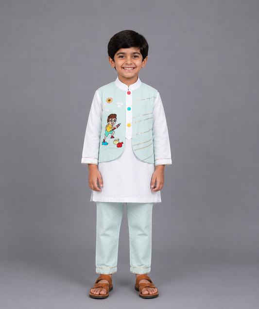 Holi Hai Boy Embroidered  Kurta Pyjama set