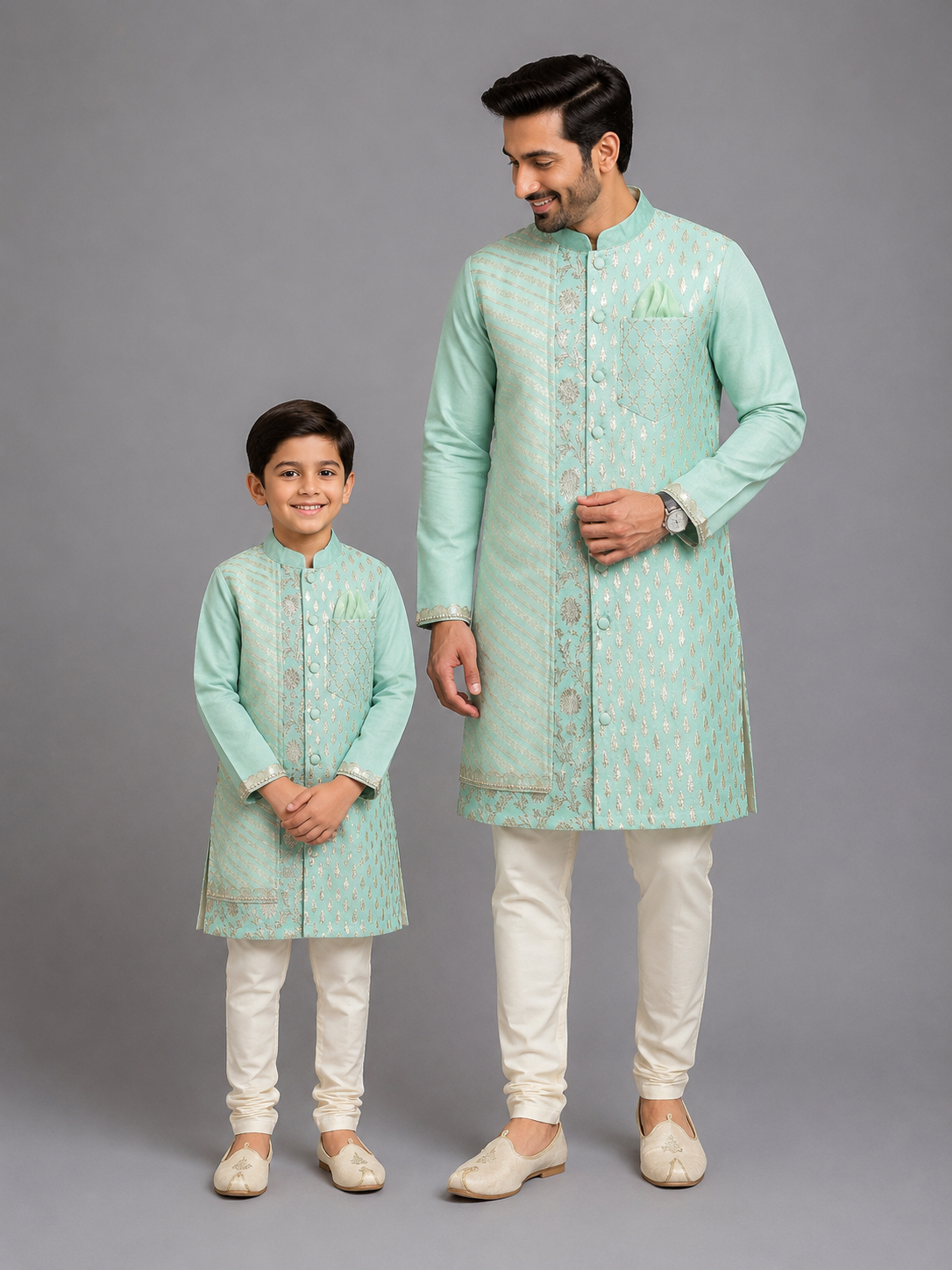 Mint Green  Multi Zari Paneled Kurta Pyjama