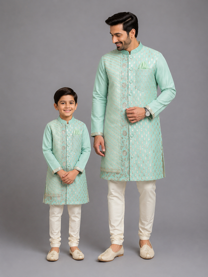 Mint Green  Multi Zari Paneled Kurta Pyjama