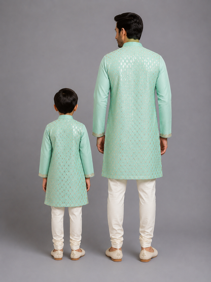 Mint Green  Multi Zari Paneled Kurta Pyjama