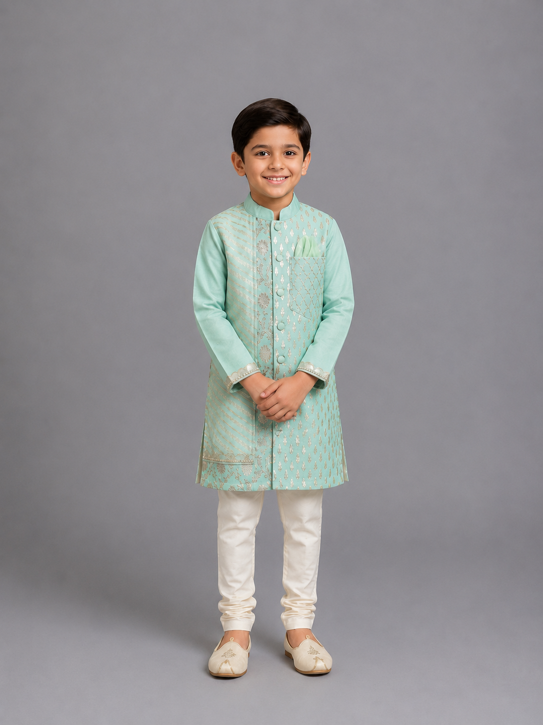 Mint Green  Multi Zari Paneled Kurta Pyjama