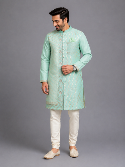 Mint Green  Multi Zari Paneled Kurta Pyjama
