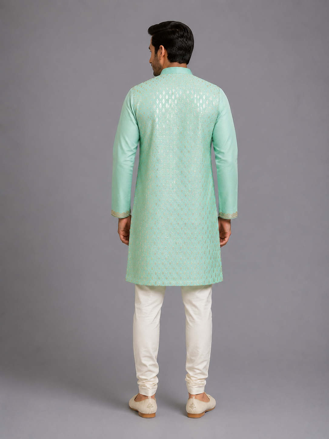 Mint Green  Multi Zari Paneled Kurta Pyjama